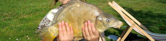 Une petite fille avec un gros poisson dans les mains